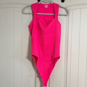 OQQ Women's Hot Pink Square Neck Ribbed Tummy Control Bodysuit NWOT. Size XL